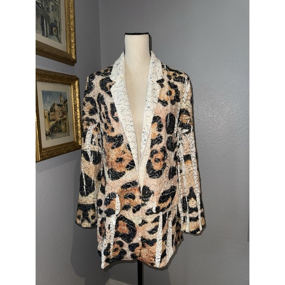 Origami Jackets & Blazers - Leopard Lace Jacket Artsy Hippie Boho XL Sequins Animal Print Blazer Origami